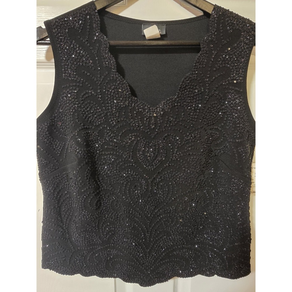 Dress Barn Size Large Dressy Top V Neck Black Beaded Sleeveless New With Tag